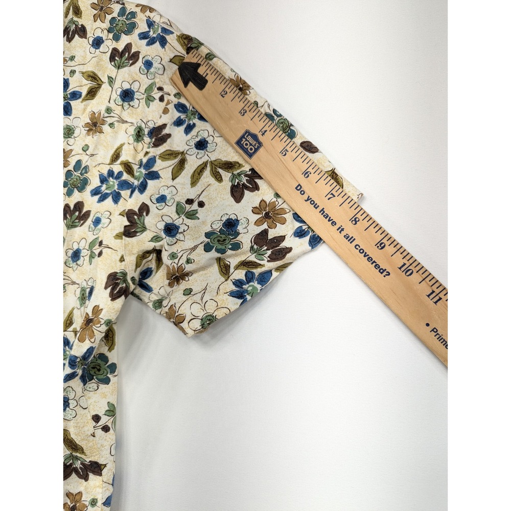 Tag Womens Floral Rayon Short Sleeve Button Up Shirt Blue Brown Cream Small - Picture 9 of 11